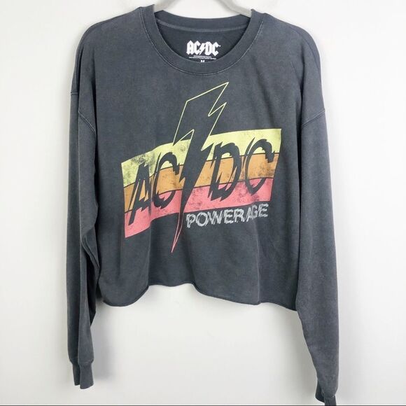 AC/DC | Powerage Cropped Crewneck Sweatshirt Black Wash Gray Women’s Size Medium - Picture 1 of 7